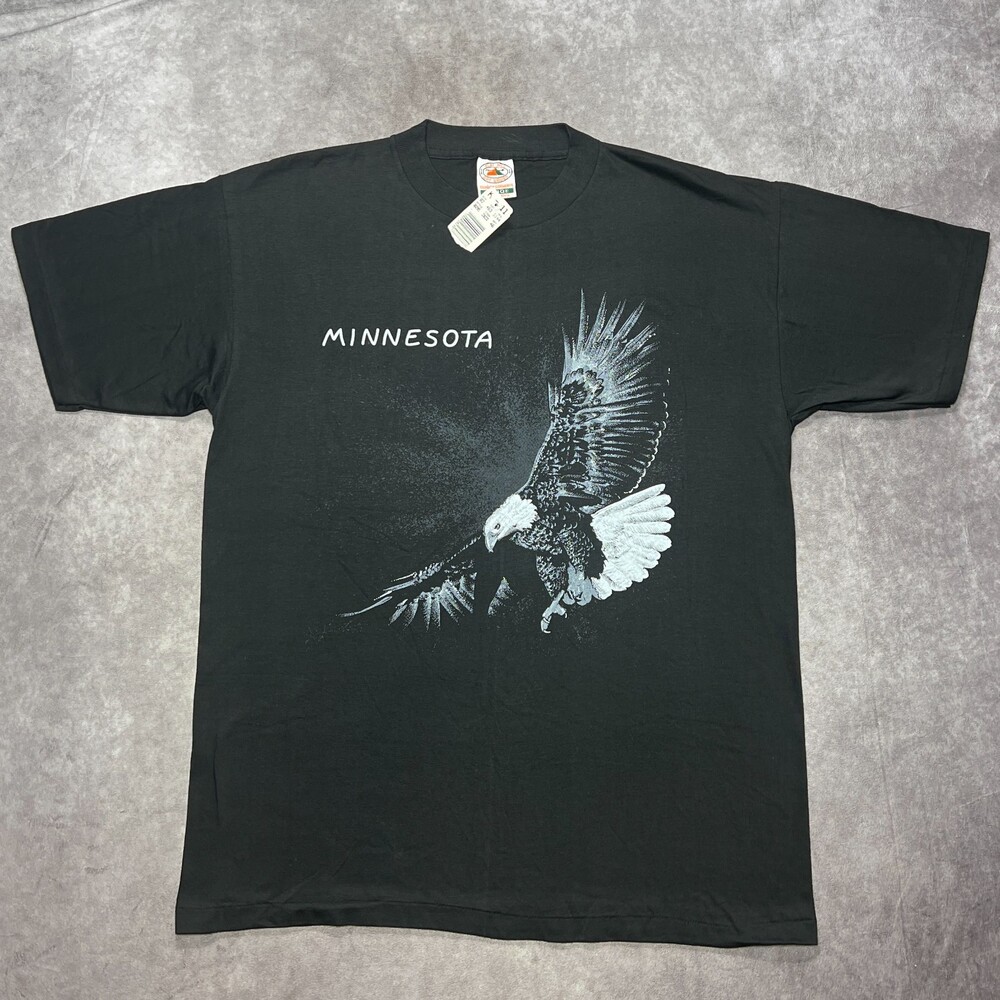 Vintage Bald Eagle T-Shirt Mens Large Black Single Stitch Minnesota Clay Hill